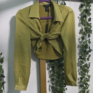 House of Harlow 1960 Green Tie-Front Blouse